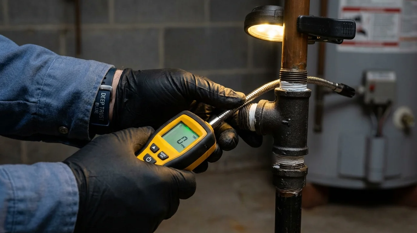 Gas leak detection with electronic sniffer by Johns Plumbing LLC in Lamont
