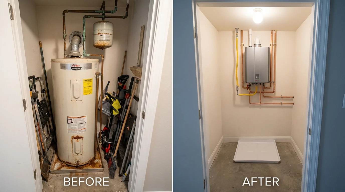 Tank water heater versus wall-mounted tankless unit comparison for Lamont, CA homeowners